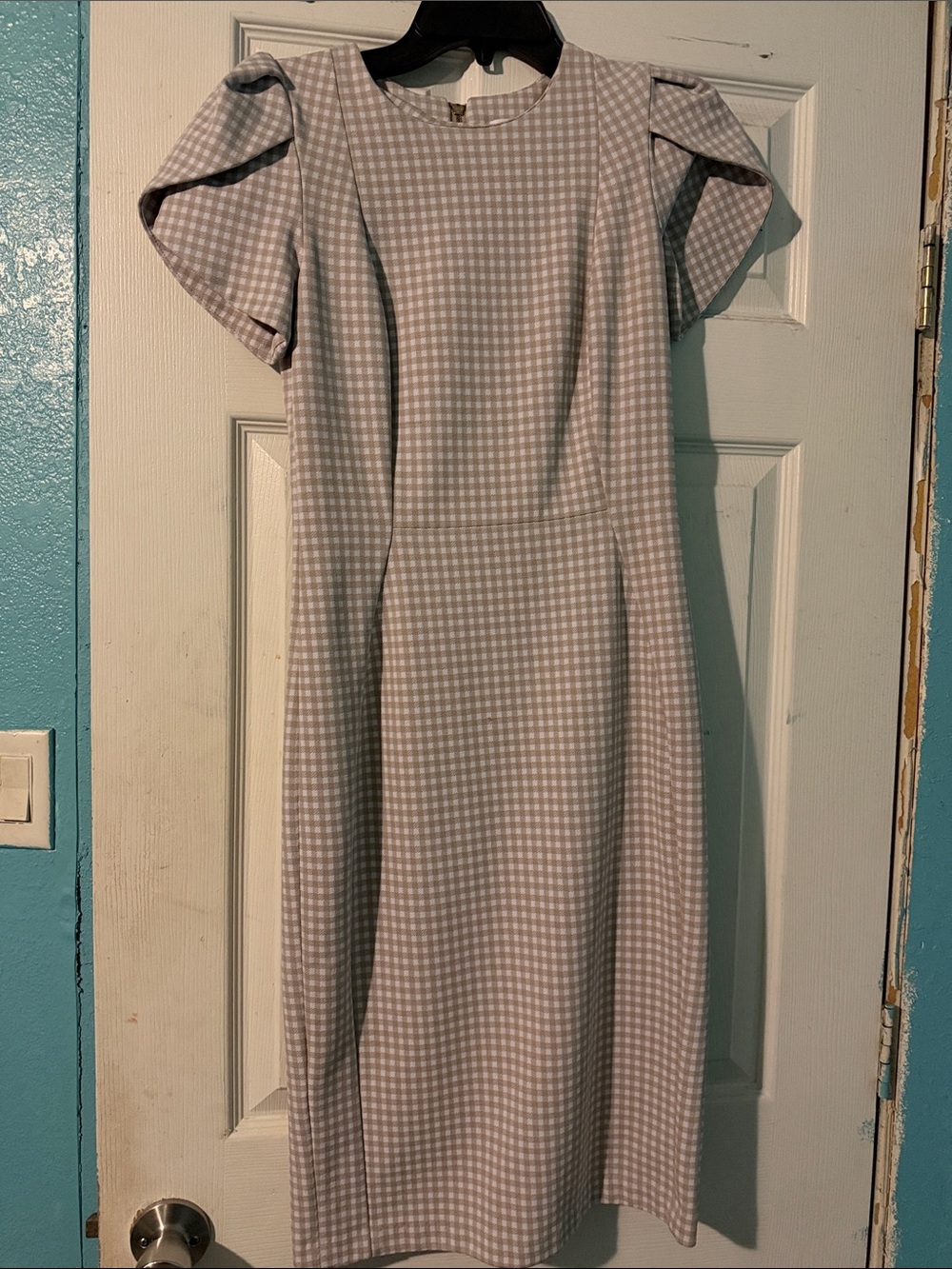 Calvin Klein Light Blue and White Gingham Midi Dress